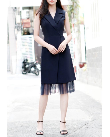 Đầm Vest Ck Sn Tùng Phối Lưới-Dwckl211218C