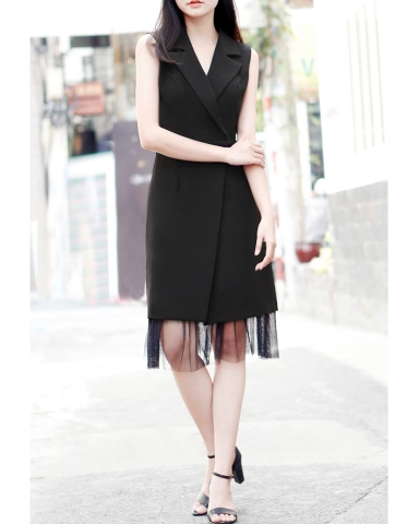 Đầm Vest Ck Sn Tùng Phối Lưới-Dwckl211218C