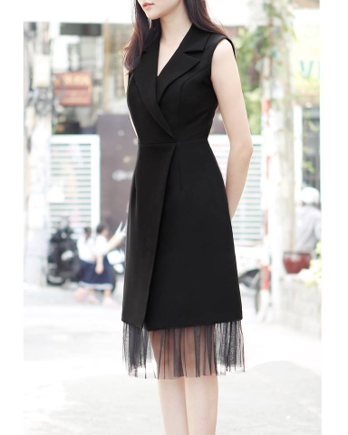 Đầm Vest Ck Sn Tùng Phối Lưới-Dwckl211218C