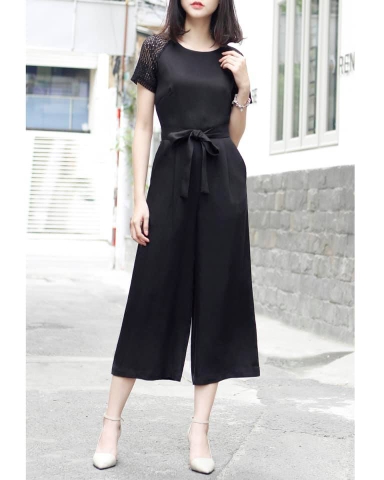 Jumsuit Tay Con Phối Lưới Thắt Dây Eo - L05052505183