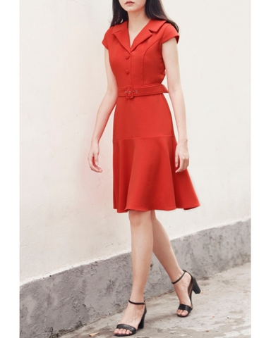 Đầm Ck Tay Con Cổ Vest Hàng Nút Dây Đai Tùng Xòe - Lần 2-L08112811182