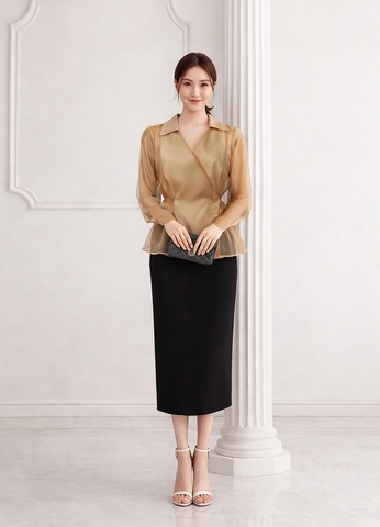 Áo Sơ Mi Mentosa Xếp Ly Bất Đối Xứng 3 Màu-AVMTS171025L1