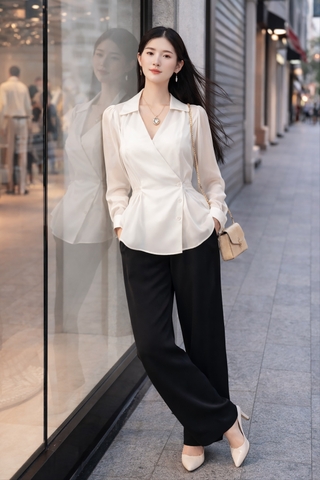 Áo Sơ Mi Mentosa Xếp Ly Bất Đối Xứng 3 Màu-AVMTS171025L1