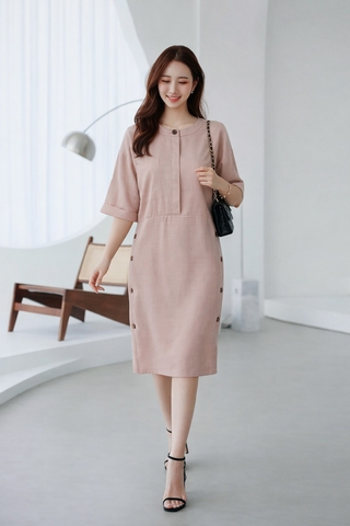 Đầm Mentosa Suông Nút Sườn 2 Màu-DSMTS050925L1