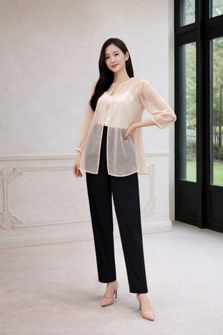 Áo Voan Mentosa Tay Phồng 2 Màu-AKMTS220925L1