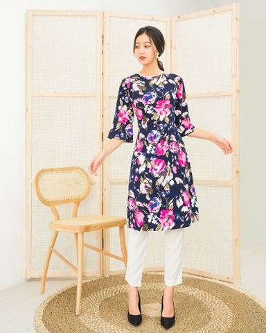 Bộ Mentosa Áo Dài Bông Tay Lở Cổ Tròn + Quần Tây Trắng - D2012100119