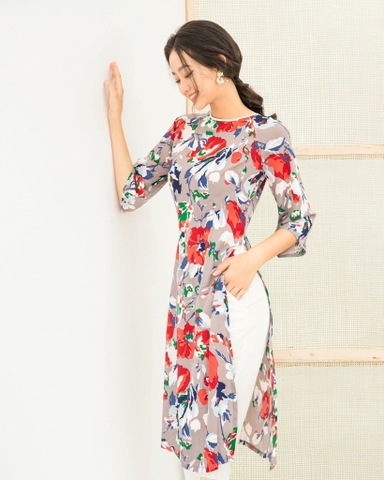 Bộ Mentosa Áo Dài Bông Tay Lở Cổ Tròn + Quần Tây Trắng - D2012100119