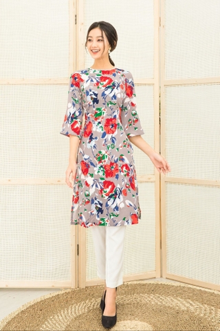 Bộ Mentosa Áo Dài Bông Tay Lở Cổ Tròn + Quần Tây Trắng - D2012100119