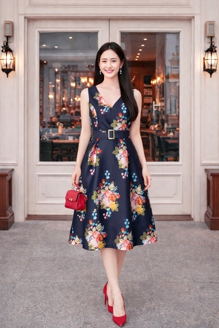 Đầm Katosa Cổ Tim SN Đai Eo-KTS221911