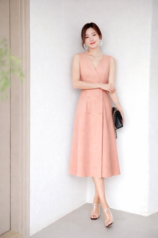 Đầm Katosa Cổ Tim Sát Nách Dáng Xòe Phối Nút-KTS231501