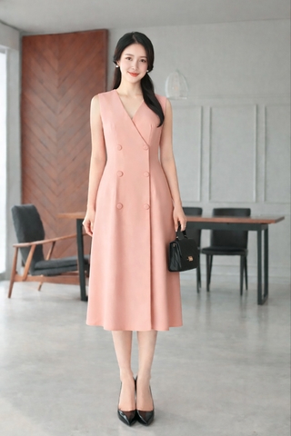 Đầm Katosa Cổ Tim Sát Nách Dáng Xòe Phối Nút-KTS231501