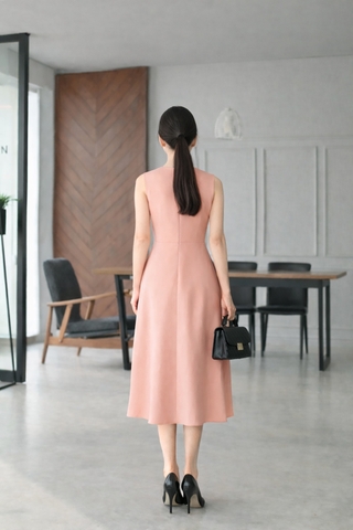 Đầm Katosa Cổ Tim Sát Nách Dáng Xòe Phối Nút-KTS231501