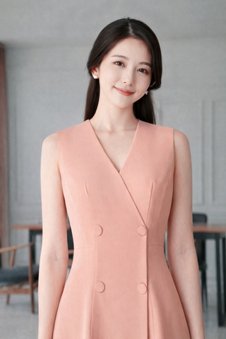 Đầm Katosa Cổ Tim Sát Nách Dáng Xòe Phối Nút-KTS231501