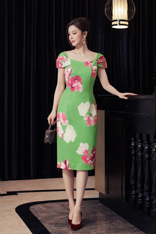 Đầm Katosa Trễ Vai In Họa Tiết 2 Màu-KTS3D121223