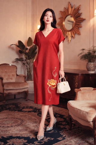 Đầm Katosa Suông Thêu Mẫu Đơn-KTS2030425