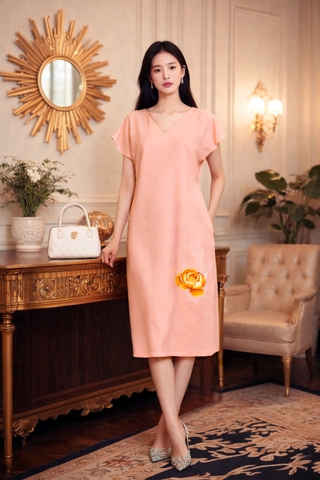 Đầm Katosa Suông Thêu Mẫu Đơn-KTS2030425