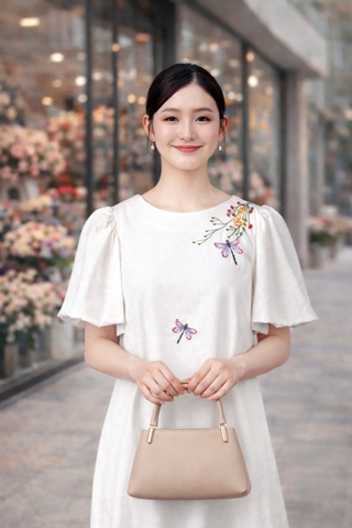 Đầm Katosa Linen Tay Phồng Thêu Chuồn Chuồn-KTS32202242