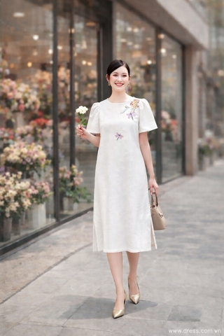 Đầm Katosa Linen Tay Phồng Thêu Chuồn Chuồn-KTS32202242