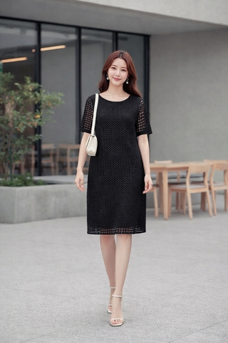 Đầm Katosa ren ô vuông đen-KTS32409243