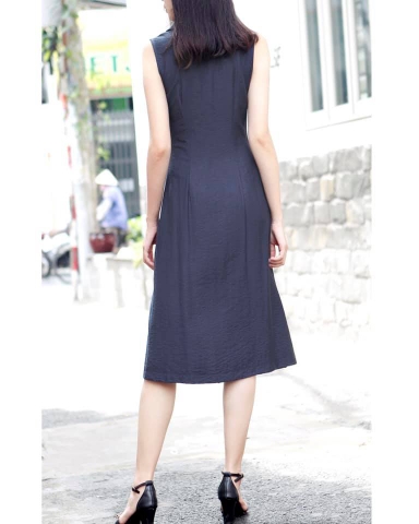 Đầm Warehouse Cổ Vest Sát Nách Nhún Ngực Xẻ Tà - L1212030119