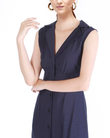 Đầm Warehouse Cổ Vest Sát Nách Nhún Ngực Xẻ Tà - L1212030119