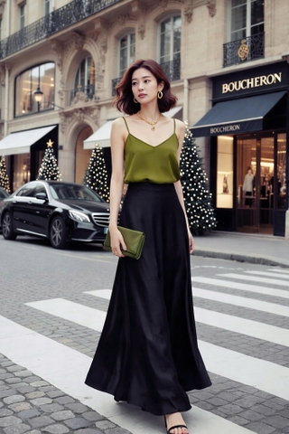 Áo Lụa Hai Dây Cổ Chữ V Mentosa 4 Màu-AMTS021025L1