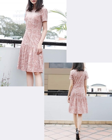 Đầm nhung WAREHOUSE tay con cổ tròn tầng nhúng - P1205020618