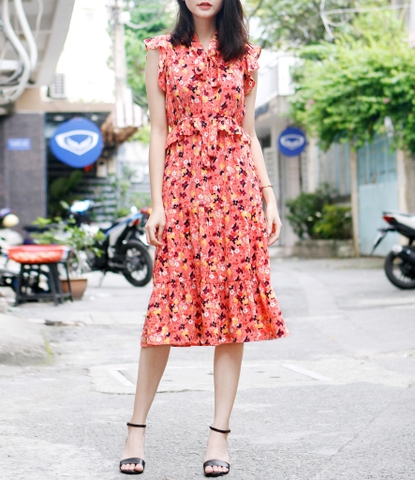 Đầm Maxxi Warehouse Tay Con Xòe Thắt Dây Nơ -R1808080918
