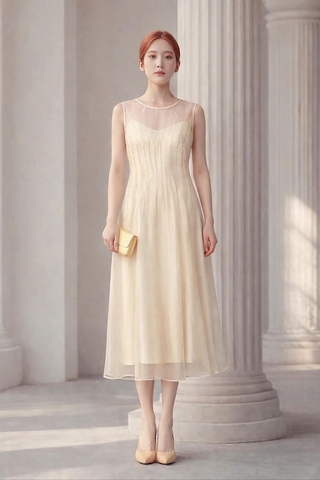 Set Đầm Tơ Xếp Ly Mentosa-DMTS241025L1