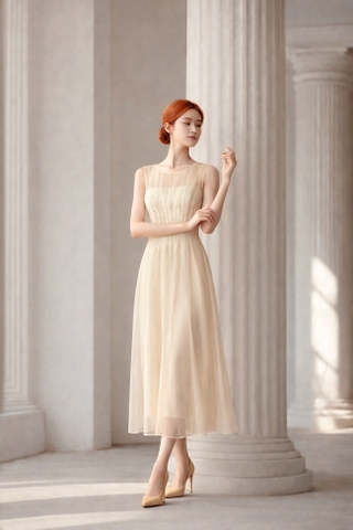 Set Đầm Tơ Xếp Ly Mentosa-DMTS241025L1