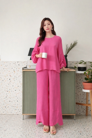 Set Mentosa Áo Lụa Tay Kiểu Quần Lai Chéo Nút 3 Màu-SMTS070925L1