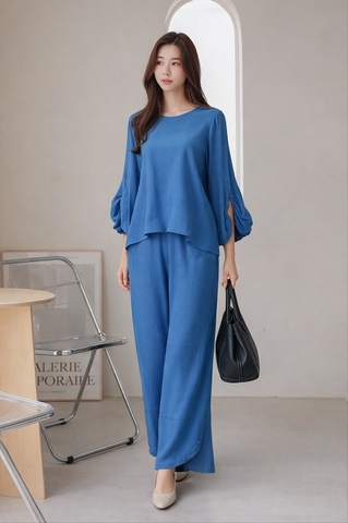 Set Mentosa Áo Lụa Tay Kiểu Quần Lai Chéo Nút 3 Màu-SMTS070925L1