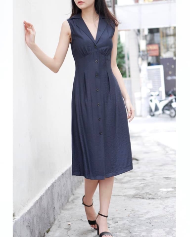 Đầm Warehouse Cổ Vest Sát Nách Nhún Ngực Xẻ Tà - L1212030119