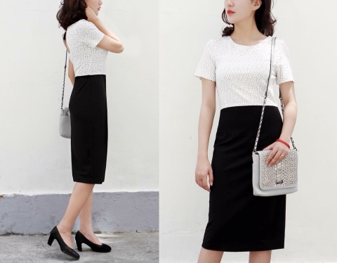 Đầm thun khoét lưng tay con phối đen xanh M&S-P2606070717