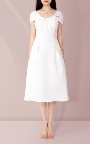 Đầm Katosa Xếp Chéo 1 Màu Trắng-KTS232501