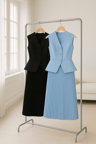 Đầm CK Vest Phối Chân Váy Xếp Ly-TPSRD210825