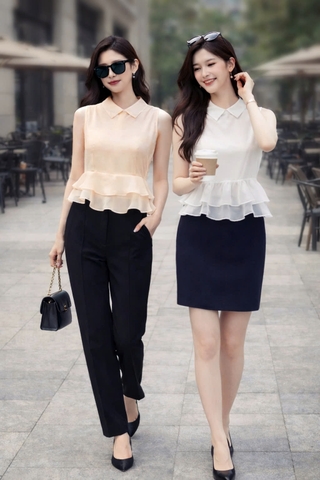 Áo Mentosa cổ Đức phối bèo 3 màu-AKMTS011025B1