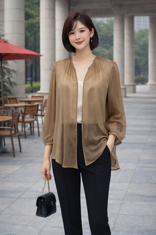 Áo Voan Mentosa Tay Phồng 2 Màu-AKMTS220925L1