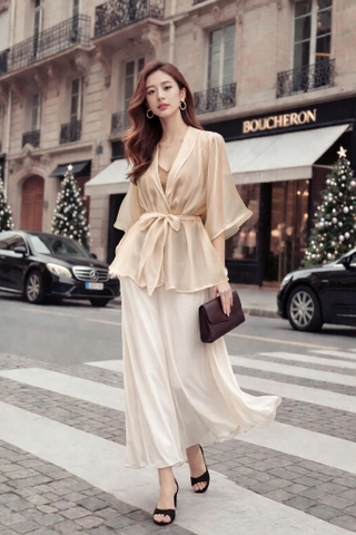 Áo Tơ Mentosa Vắt Chéo 2 Màu-AKMTS011025T1