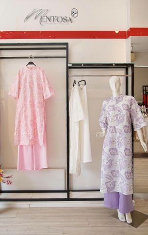 Set Áo Dài Gấm Nổi 3D Mentosa 3 Màu-MTS303122401L2