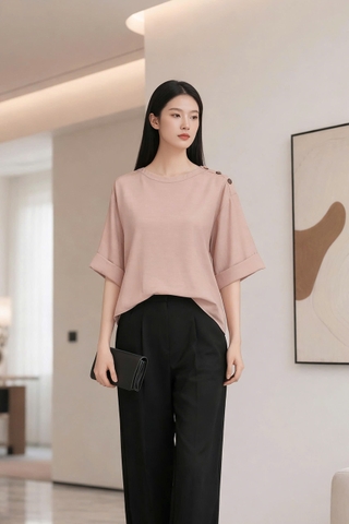 Áo Basic Vai Phối Nút Mentosa 2 Màu-AKMTS060925L1