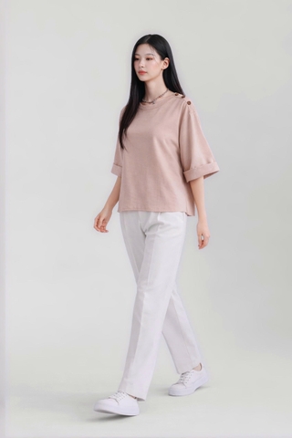 Áo Basic Vai Phối Nút Mentosa 2 Màu-AKMTS060925L1