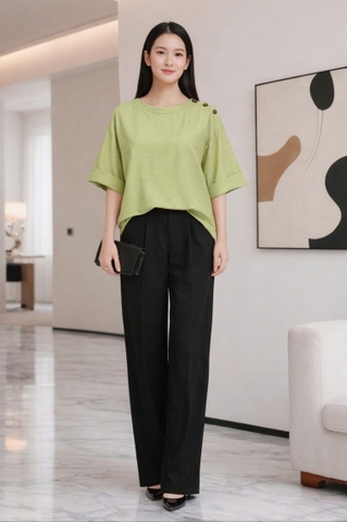 Áo Basic Vai Phối Nút Mentosa 2 Màu-AKMTS060925L1