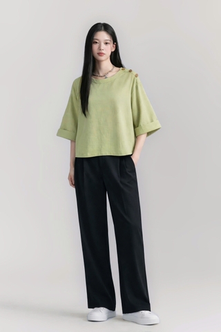 Áo Basic Vai Phối Nút Mentosa 2 Màu-AKMTS060925L1