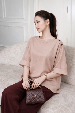 Áo Basic Vai Phối Nút Mentosa 2 Màu-AKMTS060925L1