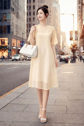 Set Đầm Tơ Viền Bèo Mentosa-DMTS251025L1