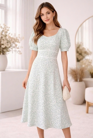 Đầm Midi Phối Họa Tiết-TPSRMD250326