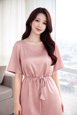 Đầm Lụa Suông Katosa Phối Dây Eo-DKTS29022026