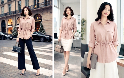 Áo Mentosa Sơ Mi Rút Eo 2 Màu-AMTS070925S1