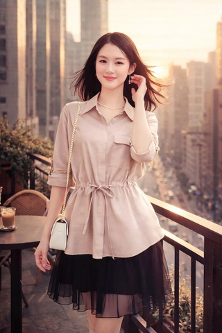 Áo Mentosa Sơ Mi Rút Eo 2 Màu-AMTS070925S1